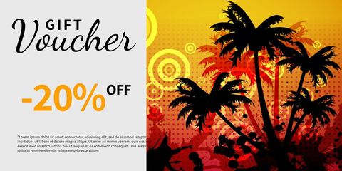 Tropical Sunset Gift Voucher with Palm Tree Silhouettes - Download Free Stock Templates Pikwizard.com