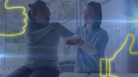 Physiotherapist Consults Patient with Digital Health Tech Overlay