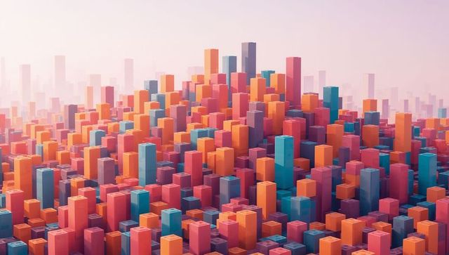 Abstract Vibrant 3D Cityscape with Colorful Geometric Skyscrapers