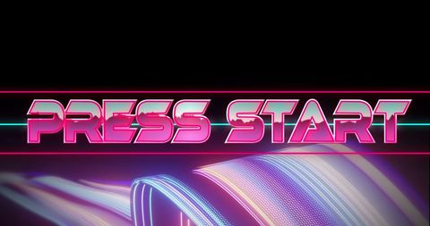 Neon Press Start Text with Futuristic Light Trails