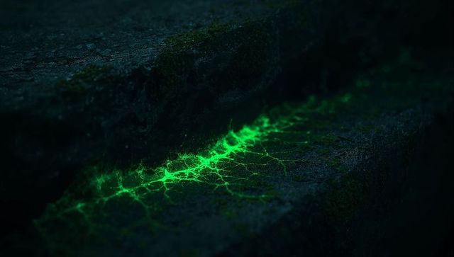 Glowing Green Earth Cracks in Mysterious Cave