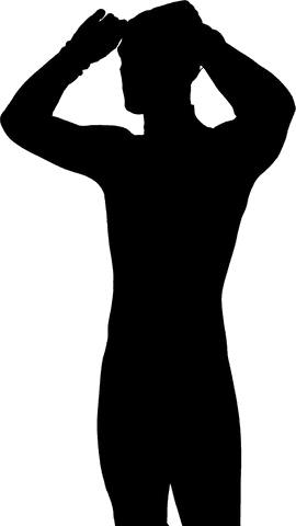 Transparent silhouette of man holding head, team player concept