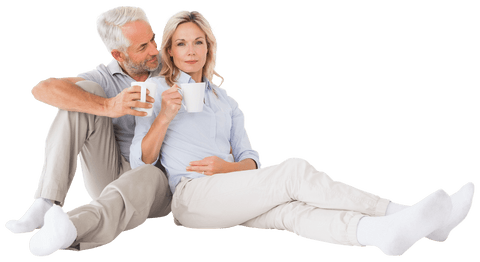 Happy Senior Couple Relaxing with Coffee on Transparent Background