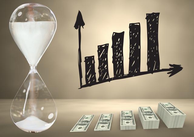 This image can be used for financial planning, investment growth, or time management themes. Suitable for illustrating concepts of wealth accumulation, the importance of time in financial success, and business growth strategies. Ideal for use in financial blogs, investment websites, business presentations, and educational materials.