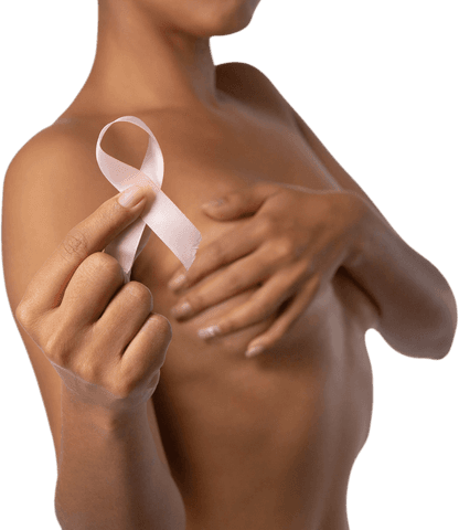 Transparent breast cancer awareness with pink ribbon featuring woman