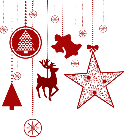 Transparent festive red christmas decorations hanging silhouettes