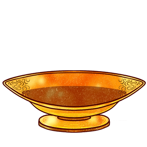 Ornate Golden Bowl on Transparent Background with Glittery Motifs