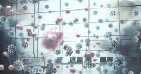 Digital Coronavirus Cells Floating in Modern Office Space - Download Free Stock Images Pikwizard.com