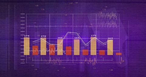 Bar and Line Graph Data Visualization in Purple Gradient Background