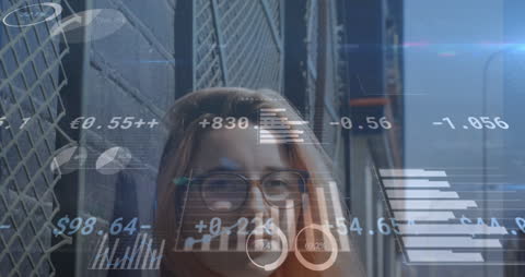 Digital Interface Data Processing Overlaid on Woman