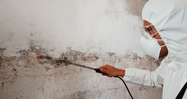 Professional Mold Removal Specialist in Protective Gear Cleaning Moldy Wall - Download Free Stock Images Pikwizard.com