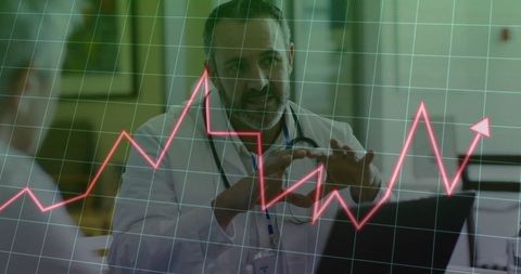 Doctor Analyzing Medical Data on Laptop with Rising Chart