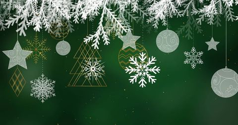 Festive Snowflakes and Ornaments Hanging on Green Background - Download Free Stock Images Pikwizard.com