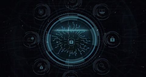 Cybersecurity Holographic Interface with Central Padlock