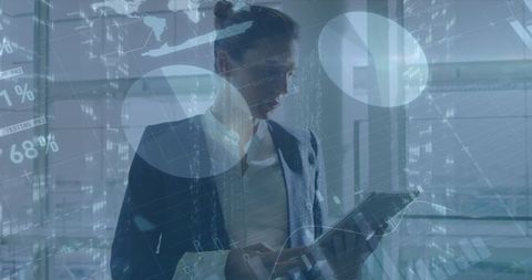 businesswoman using tablet for data analysis with digital overlay - Download Free Stock Images Pikwizard.com