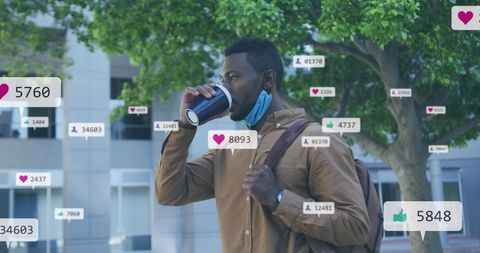 Man Engaging on Social Media While Enjoying Coffee Outdoors - Download Free Stock Images Pikwizard.com