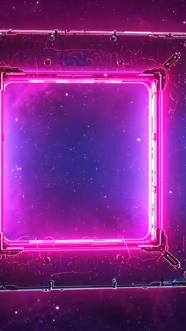 Pulsing Neon Square Portal Reacting to Power Surge on Futuristic Metal Panel, Vertical Video Loop