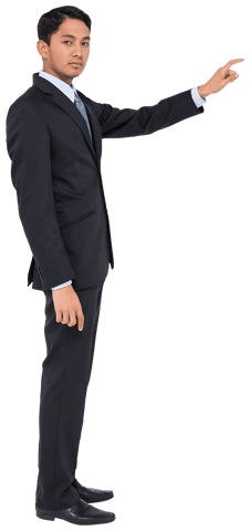 Asian businessman showing gesture with serious look on transparent background