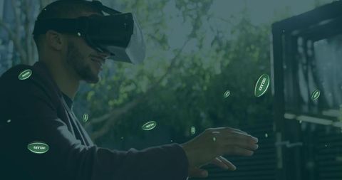 Man Immersed in Outdoor Virtual Reality Experience