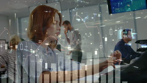 Woman in Financial Sector Analyzing Data with Digital Graphics