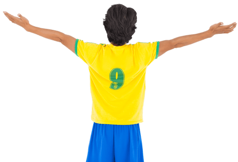 Transparent football player cheering with triumph gesture