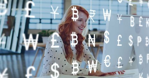 Red-haired Businesswoman Analyzing Currency Data on Computer