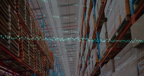 high-tech warehouse with data overlay illustrating global connectivity - Download Free Stock Images Pikwizard.com