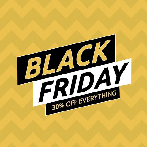 Black Friday Sale Advertisement with Bold Text on Yellow Background