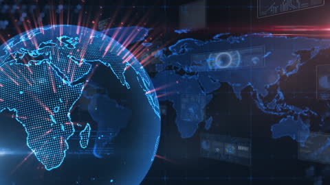 Futuristic Digital Globe Rotating with Metadata Interfaces