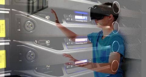 Boy Using Virtual Reality Headset Overlaid with Server Technology