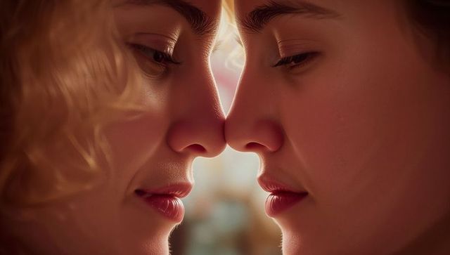 Romantic Close-Up of Couples Sharing Intimate Moment with Soft Light and Tender Expression