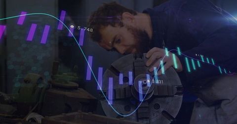 Industrial Machinist Examining Equipment with Graph Overlay