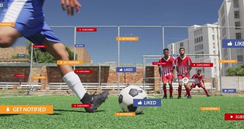 Social Media Icons Overlay on Soccer Freekick Action