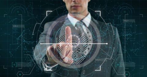 Businessman Engaging with Biometric Fingerprint Interface - Download Free Stock Images Pikwizard.com