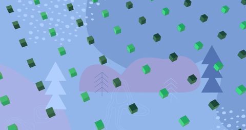 3D Green Cube Patterns with Abstract Tree Elements on Blue Background - Download Free Stock Images Pikwizard.com