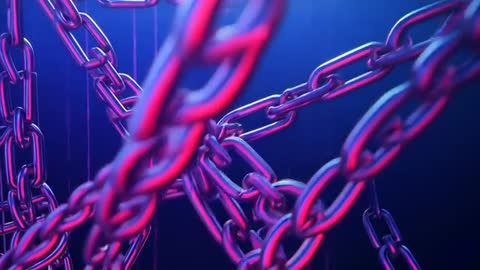 Futuristic Pulsing Chains with Red-Blue Light Effects