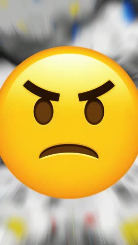 Angry emoji glaring over blurred app icons, zoom burst vertical video for social media
