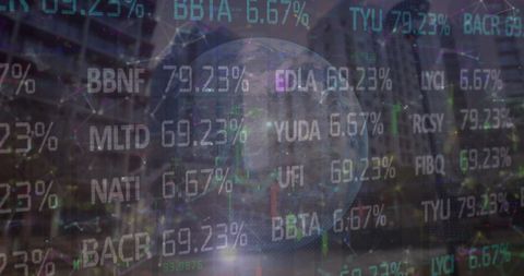 Global Financial Data Overlay with Illuminated Skyline