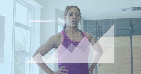 Woman Cross Training with Digital Data Visualization in Gym
