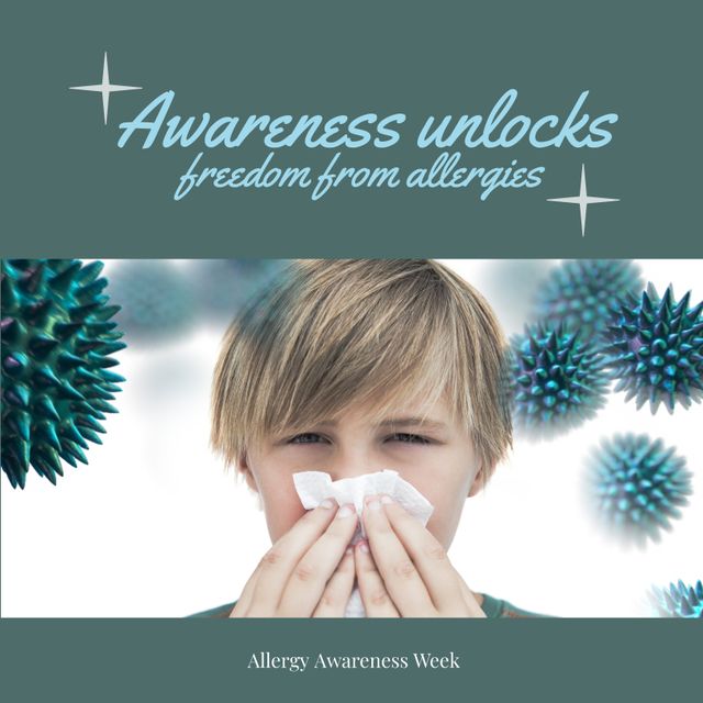 Allergy Awareness Week Campaign Poster with Sneezing Boy - Download Free Stock Templates Pikwizard.com