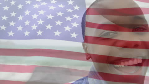 Mixed Reality American Flag Overlay with Smiling Masked Man