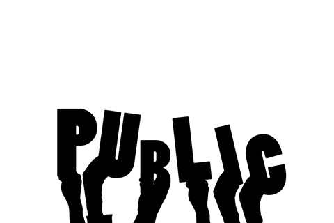 Transparent hands holding letter blocks reading public