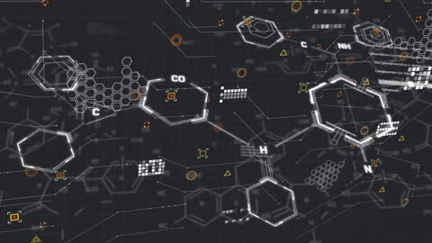 Futuristic Network with Chemical Formulas on Digital Interface