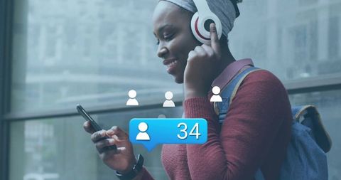 Young woman engaged in mobile social media with notifications