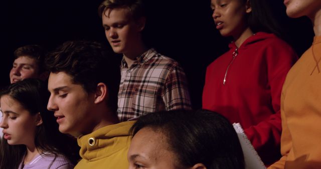 Diverse Group of Teenagers Singing Together on Stage Rehearsing - Download Free Stock Images Pikwizard.com