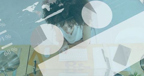 Woman Analyzing Data with Overlay Graphics in Home Office