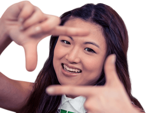Asian Woman Framing with Hands on Transparent Background