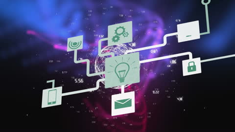 Digital Icons Network Over Globe with Data Visualization