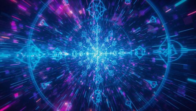 Futuristic Digital Core with Neon Blue and Magenta Elements