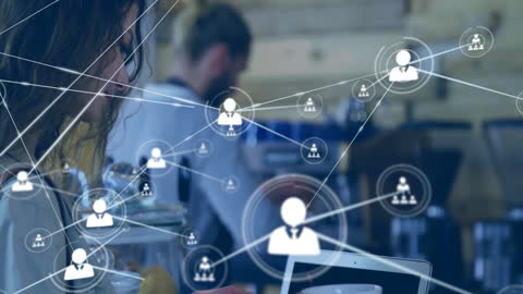 Transparent Network Connections Over Person Using Tablet in Office